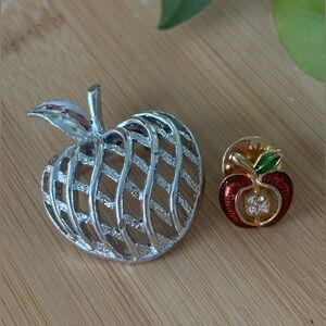 Vintage Silver Apple Brooch, with free pin